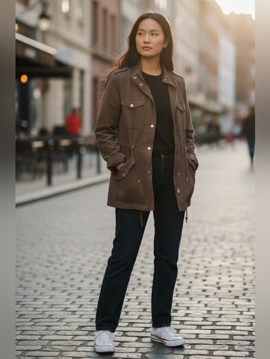 Jackets & Blazers - Women's Brown Utility Jacket - Casual Anorak Coat